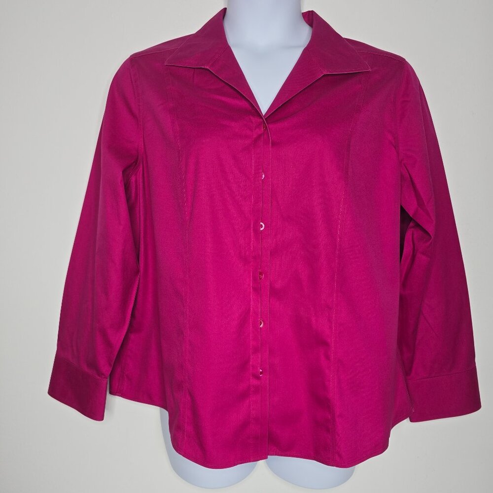 Chico's‎ Women's 3 =XL Button Up 100% Cotton Tunic Top No Iron Hot Pink Blouse